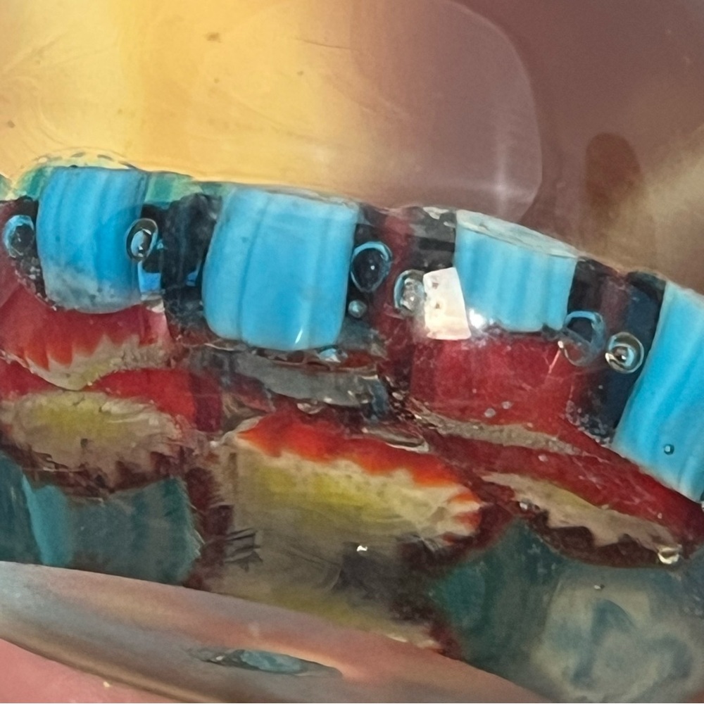 Small Vintage Art Glass Millefiori Murano Style Paperweight Red Blue Yellow - Picture 11 of 14